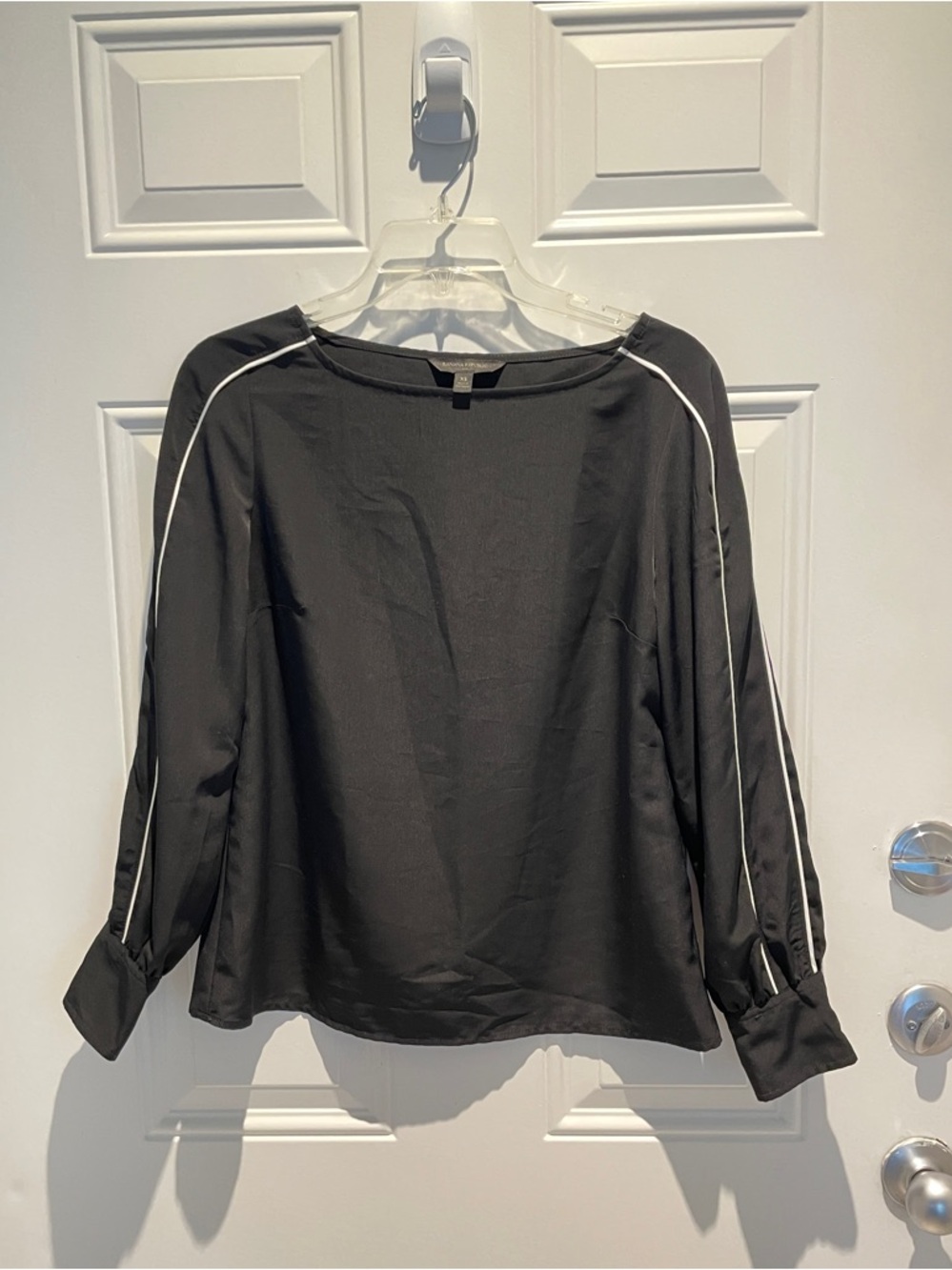Banana Republic Factory Black White Piping Boatneck Long Sleeve Top Size XS